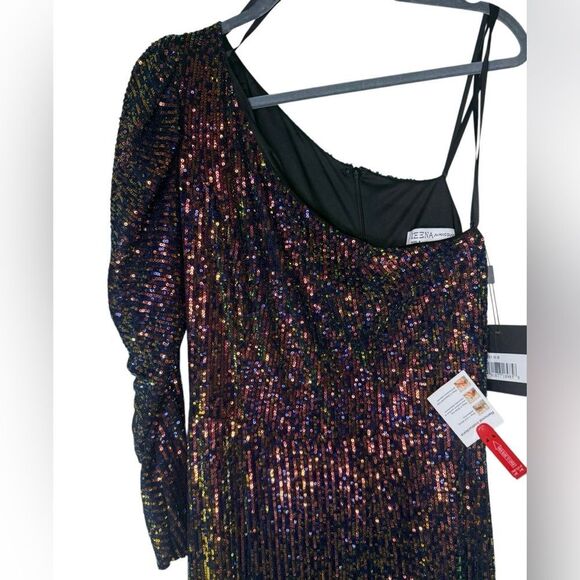 NWT Mac Duggal one sleeve iridescent sequin column gown size 8 26591 - Picture 5 of 11